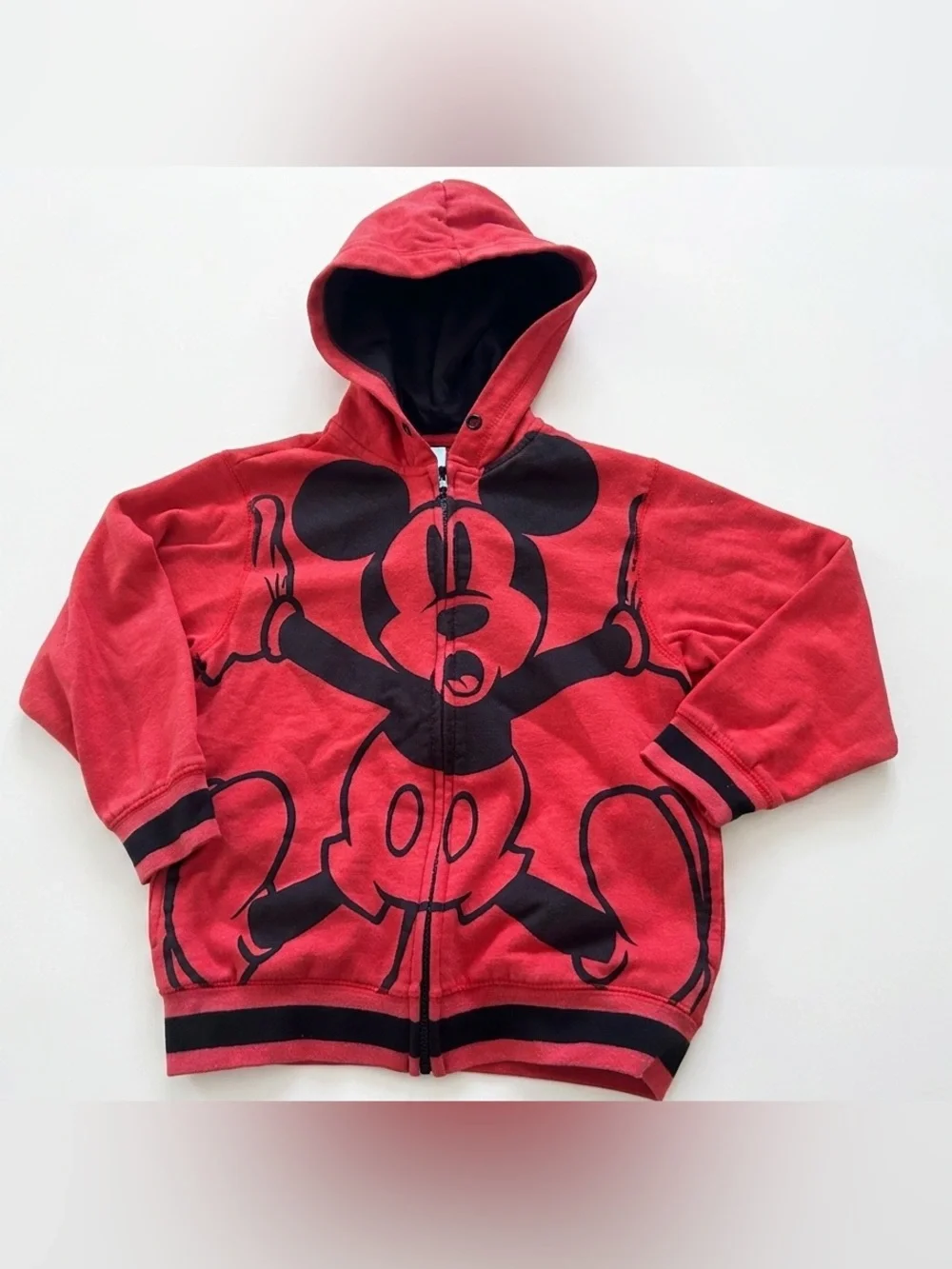 Disney Mickey Mouse Full Zip Hoodie Red Black Graphic Boys Size 7/8